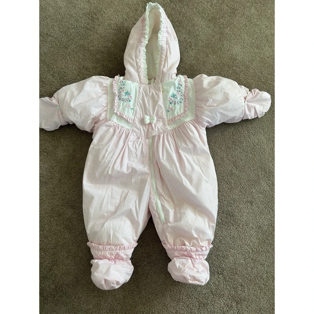 Vintage 80s/90s Casual Time Snowsuit Size 12 Months W Remove Footies & Gloves